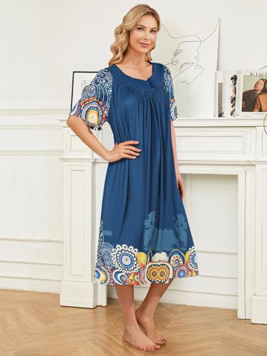House Dresses for Women with Pockets Moo Moo Nightgown Short Sleeve Mumu Dress Lounge Dress S-3XL4