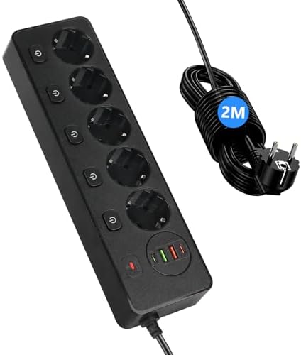 Steckdosenleiste Einzeln Schaltbar,6 Fach Wandmontage Mit 1 USB-C