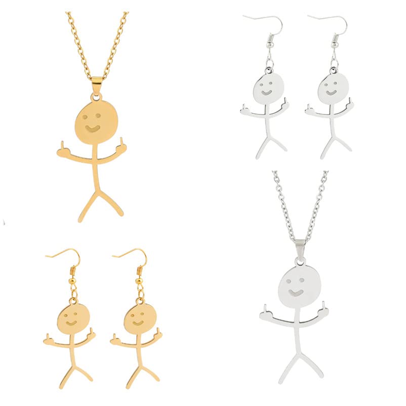 Pingyongchang Cool Funny Doodle Middle Finger Earrings Cute Handmade Face Dangle Drop Earrings for Women Men Friendship Personalized Jewelry Best Friend Gift3