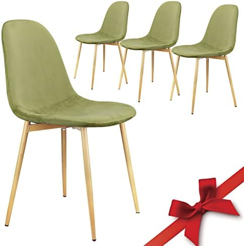 Echoamo Kitchen Chairs Set of 4, Velvet Dining Room Chairs Modern Kitchen Chairs with Backrest Wooden Style Metal Legs for Dining Room Living Room Restaurant Cafe Kitchen Green2