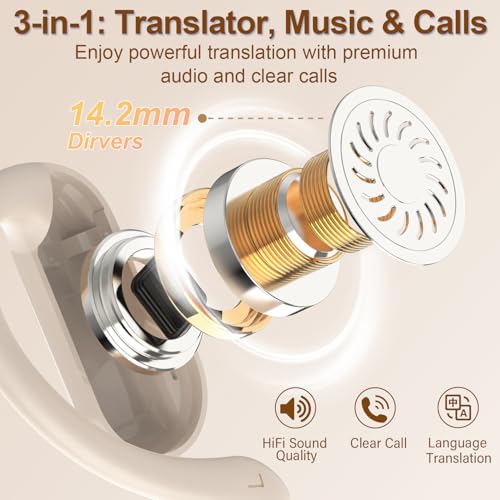 Image of Ai Translation Earbuds Real Time,164 Languages Translator Earbuds with 6 Translation Modes /No Subscription,Audio and Video Calls Translator Headphones,Audifonos Traductores Ingles Espanol, Off-White