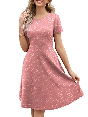 HELYO Casual Dresses for Women Professional Elegant Summer 50s Office Work Party Polka Dot A-Line Dress with Pockets 162 Pink Dot M