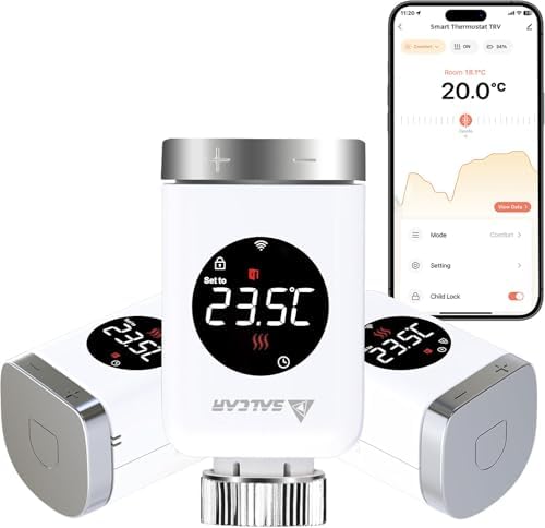 SALCAR Pack de 3 Cabezal Termostático TRV801W WiFi Termostato Calefaccion Compatible con Amazon Alexa & Google Assistant Programable Tuya Termostato p...