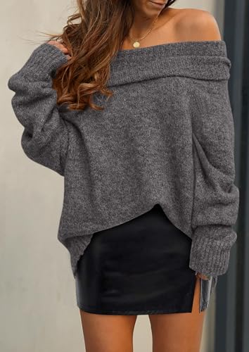 PRETTYGARDEN Women's Off The Shoulder Sweater Long Sleeve Tops 2025 Fall Loose Knit Pullover Sweaters Winter Clothes