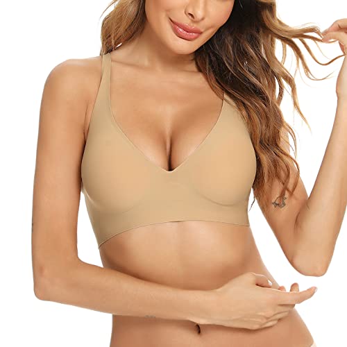 Ocexteur Sujetadores sin Costuras sin Aros Mujer Sostén Push Up con Almohadillas Extraíbles Bralette Zero Feel Invisible A1-Beige Cover