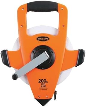 Keson NRS18200 Nylon-Reinforced Steel Blade Tape Measure, Speed Rewind Graduations ft., in. 1/8, 200-Foot, orange