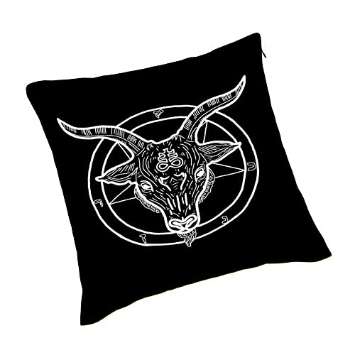 Wondertify Pentagram Demon Throw Pillow Covers Baphomet Satanic Goat Head Symbol Tattoo Square Pillow Cases Set Of 2 For Decorative Cushion Bed Couch Sofa White Black 18"X18" #TOP4