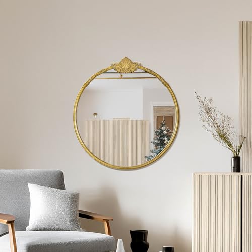 Head West Antique Brass Ornate Metal Framed Round Vintage Mirror