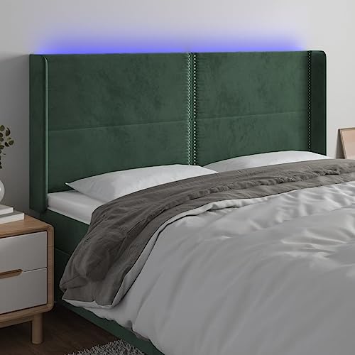 Genérico Cabecero con de Terciopelo Verde Oscuro 203x16x118/128 cm,Cabeceros y pies de cama-3123977