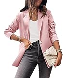 Onsoyours Damen Elegant Langarm Blazer Revers Knopf Einfarbig Slim Fit Geschäft Büro Jacke Mantel Casual Anzüge Blazerjacke mit Knöpfe Rosa L