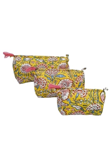 Cotton Pouches with Zip, Cotton Bag for Men & Women, Printed Bag for Daily use, Eco-Friendly for DIY Activity, Waterproof for Makeup, Jewelry, Coins Etc (Dark Yellow & Blue)-image-28