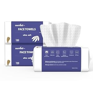Ourmed Life Face Towels, Disposable Biodegradable Clean Facial Wash Cloth for Sensitive Skin, Lint- free Facial Towels for Cleansing, Skincare and Makeup Remover, Dry Wipes, 300 Count