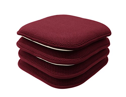 GoodGram 4 Pack Non Slip Ultra Soft Chenille Premium Comfort Memory Foam Chair Pads/Cushions - Assorted Colors (Country Burgundy)