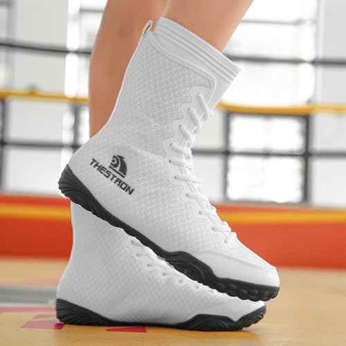Image of THESTRON Men's Professional Boxing Wrestling Shoes Breathable Fighting Training Boots Male Combat Shoes Man High Top Fitness Sports Sneakers