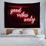 HuxtleEssentials Decorative Wall Tapestry, Good Vibes Only Words in Neon Light for Bedroom Living Room Outdoor 50 X 60 Inches (Red)