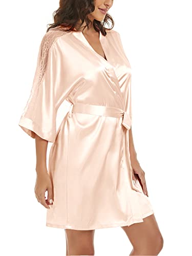 Women's Silk Pajama Sets Satin Robe with Nightgown 2 Piece Sleepwear Sexy Lace Cami Nightwear Kimono Bridesmaid Robes4