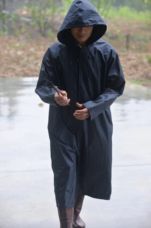 Image of Men's Polyester Double-Layer Long Raincoat Poncho with Pockets, Adjustable Cap and Cover