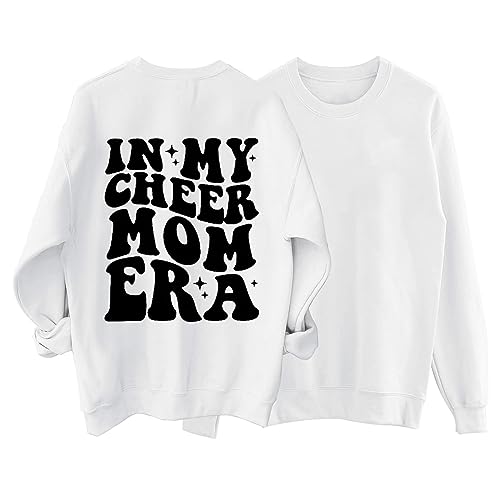 Sweatshirts pour femmes à manches longues pulls hauts mode pour femme avec inscription « IN MY CHEER MOM » Pull à col rond, blanc, L