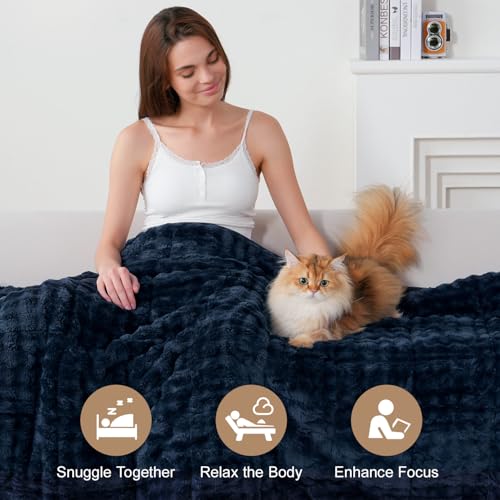 Image of Cottonblue Bubble Weighted Blanket 15lbs Faux Fur Sherpa Heavy Weighted Blankets for Adults, Fits Queen Size Bed, Cute Fuzzy Warm Heavy Blanket for Calm and Better Sleep, 60 inchx80 inch, Navy Blue