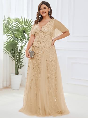 Image of Ever-Pretty Women's Sequin V Neck Plus Size Formal Dresses Evening Gown