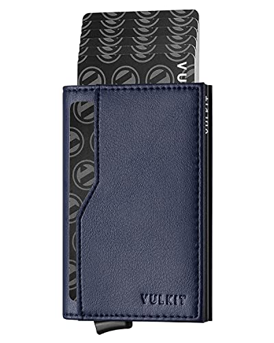 VULKIT Porte Cartes de Crédit avec Double Fenêtre d'Identification RFID Bloquant Le Portefeuille Automatique de Cartes Pop Up pour Cartes et Billets Cover