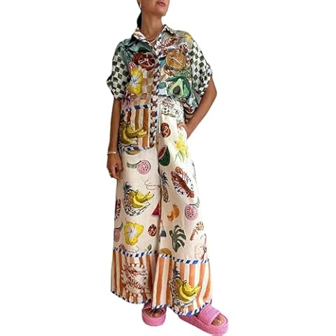 Perbai Womens Summer Print 2 Piece Linen Sets Boho Short Sleeve Button Shirt Wide Leg Pants Outfits Pajamas Lounge Sets(Beige-S) Cover