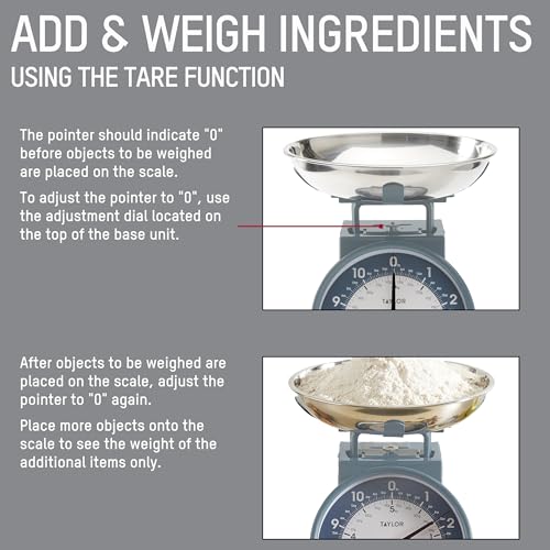Image of Taylor Mechanical Kitchen Weighing Food Scale with Bowl, Weighs up to 11lbs, Measures in Grams and Ounces, Food Scales for Kitchen, Storm Blue