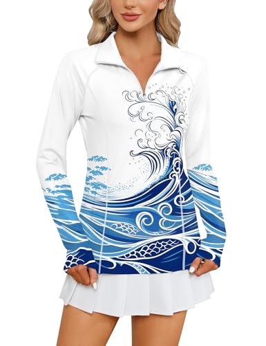Image of LOMON Women Long Sleeve Shirts Sun Protection 1 /4 Zip Summer Quick Dry Hiking Shirts Quarter Zip Pullover for Women