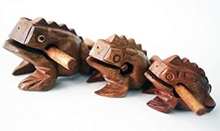 Guiro Percussion Musical Instruments Wooden 3 Piece, Set of 3 Natural Wood Güiro Frog 10-8-5 cm.