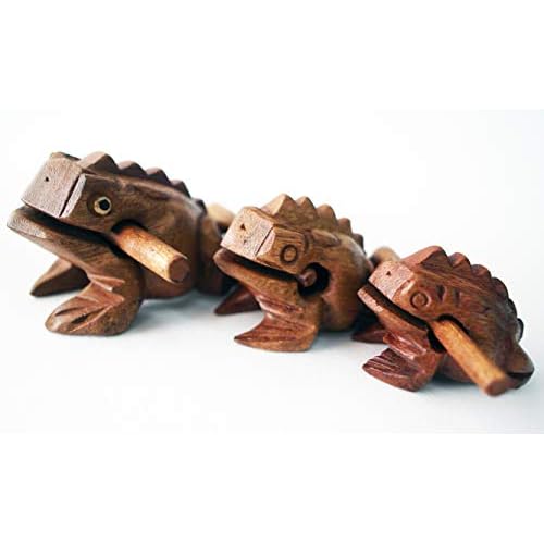 Guiro Percusión Instrumentos Musicales de Madera 3 Piezas Set de 3 Rana Güiro Madera Natural 10-8-5cm