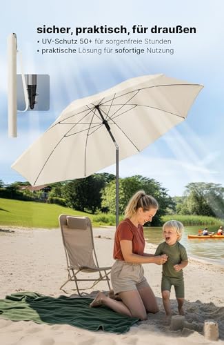 4smile Sonnenschirm Strand SunnyJoy, Beige - UPF 50+ Strandschirm Ø 180 cm, sicherer Sonnenschutz Strand, Strandschirm windfest stabil - Sonnenschirm mit Schutzhülle 2