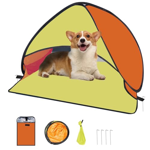Beach Tent for Dog Pet Shade Pop Up Portable Mini Head Sun Shelters Canopy for Camping Outdoor Hiking Picnic Windproof Waterproof with Tent Nails Phone Stand for Puppy Cat Small Animals(Yellow orange)