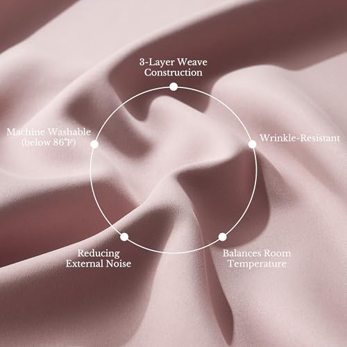 Image of NICETOWN 100% Blackout Window Curtain Panels 84 inch Long, Blush Pink, 2 Pieces, 52 inches Wide Each Panel, Heat and Cold Blocking Drapes with Black Liner for Nursery, Thermal Insulated Draperies