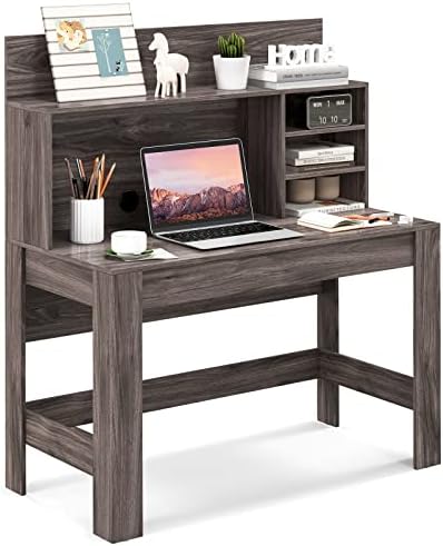 Giantex Computer Desk with Bookshelf, 48″ Home Office Writing Desk with Anti-Tipping Kits & Cable Management Hole, Modern Study Table Workstation for Small Space Bedroom (Rustic Oak)