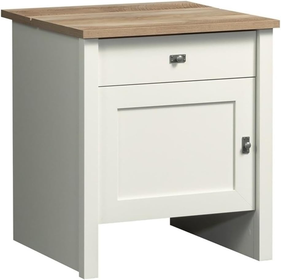 Sauder Homeplus Robot Vacuum Storage Side Table End Table Cabinet for Living Room, Bedroom, in Soft White