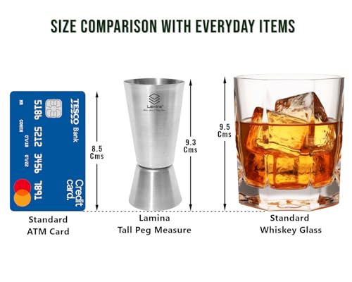 Image of Lamina Set of 2 Stainless Steel Tall Peg Measure (30 /60 ml, Silver) Double-Sided Cocktail Jigger for Home, Kitchen, Hotels & Professional Bartenders - Drink Measuring Bar Tool (with Box).