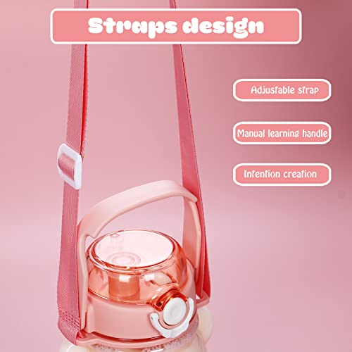 Kawaii Bear Straw Water Bottles Love Large Water Cups Strap For Kids Girls Gifts School Sports Daily Life Milk Tea Juice Travel Drinking Bottled Water Cute Portable Leakproof (Green) #TOP6