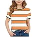 Womens Summer Tops,Girls Boys Striped Tee Shirts Fashion Color Block Short Sleeve Crewneck Blouse Tops Kids Summer Clothes 3-15 Years