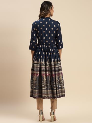 Image of rangita Women's Rayon Relaxed Fit Anarkali Calf Length Printed Kurti | Kurta