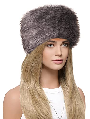 Trifolium Sombrero de piel sintética para mujer, cálido cossaco ruso elegante esencial de invierno (zorro marrón pequeño), Zorro Gris Plata, S Cover