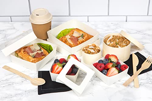 Image of PacknWood 210 KRAY W155 - White Box with Window - Kray Box with Window Lid - Cardboard To Go Containers with Lid - Boxes with Clear Window (34 oz Capacity) - (5.5 x 5.5 x 2) (250 per case)