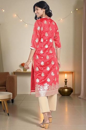 Kurta rouge de qualité supérieure Aurelia à motifs ethniques - 5