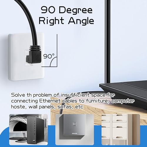 YACSEJAO Cat6 Shielded Extension Cable 90 Degree 2FT RJ45 8p8c Male to Female Extender Cable Ethernet FTP Shielded Male to Female Connector (Up) - Image 2