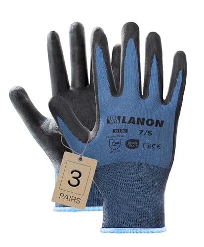 LANON 3 Paar Nitril Arbeitshandschuhe, Mechaniker Handschuhe für Herren Damen, Rutschfester Griff, Hautfreundlich, Atmungsaktive, L/9