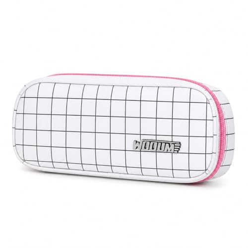 Image of Wooum Wide Opening Pencil Bag, Pen Pouch, Pen Bag, Pencil Holder, School Supplies Stationary Bag Big Capacity (White-Checks)