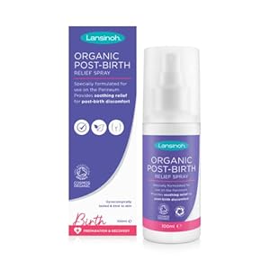 Lansinoh Organic Perineal Spray – 100ml – Cooling Post-Birth Relief – 99% Natural Ingredients (with Aloe Vera, Chamomile & Cucumber) – Gentle on Sensitive Skin – Hospital Bag Maternity Essentials