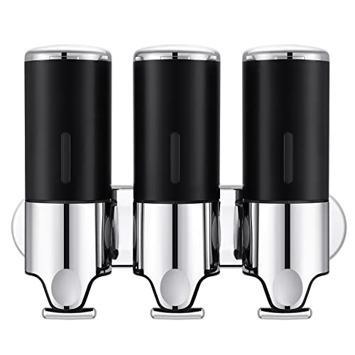TsunNee Distributeur de savon à trois pompes - 1500 ml - Distributeur mural manuel pour les mains, shampooing, gel douche, lotion pour toilettes, salle de bain, cuisine, hôtel, bureau, noir Cover