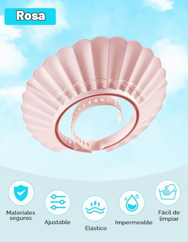 Miniatura 6 de Fusacony Gorro Ducha Niña, Visera Baño Bebé - 22 Ajustes - Gorro De Ducha Para 6 Meses Y Adultos - Evita El Jabón En Los Ojos Del Bebé Y Que Entre Agua En Los Oidis Rosa