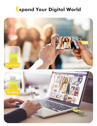 Image of MOSDART 128GB USB C 3.2 Fast Speed C and A Dual Flash Drive, exFAT Memory Stick with Keychain and LED Indicator, for iPhone 15,16, 17, Android Phone, iPad, MacBook, and Other Laptops,Yellow