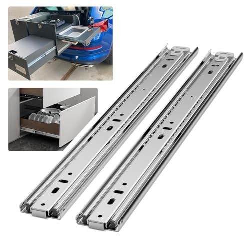 PHWALK 1 Pair 24 Inch 150 Lb Heavy Duty Drawer Slides Full Extension Ball Bearing Cabinet Telescoping Sliding Rails Tool Box Runners Tracks Glides Side Mount (Without Lock, 24 inch)